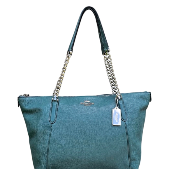 Coach F35868 Ava Platinum Metallic RASPBERRY Pebbled Leather Chain Tote - Picture 5 of 6